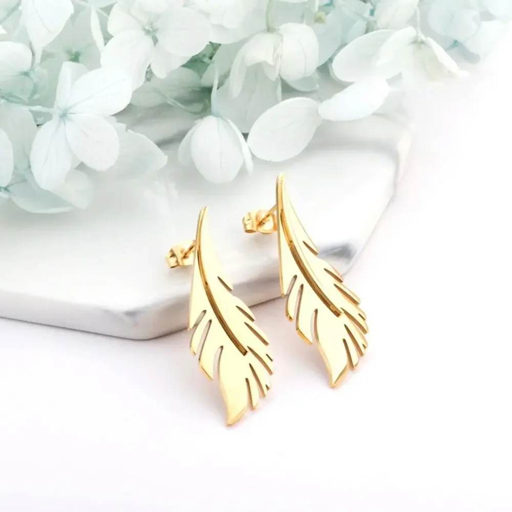 NEW 14K yellow gold plated boho leaf drop earrings jewelry B19A